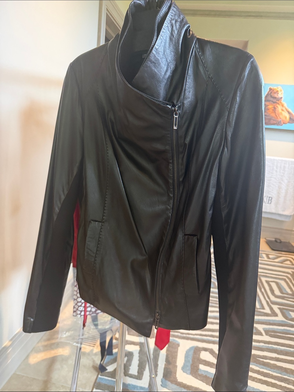 Vince Black Asymmetrical Zip Leather Jacket